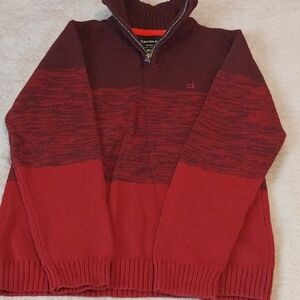 Calvin Kle Zip-Neck Colorblock Sweater in Burgundy and Red